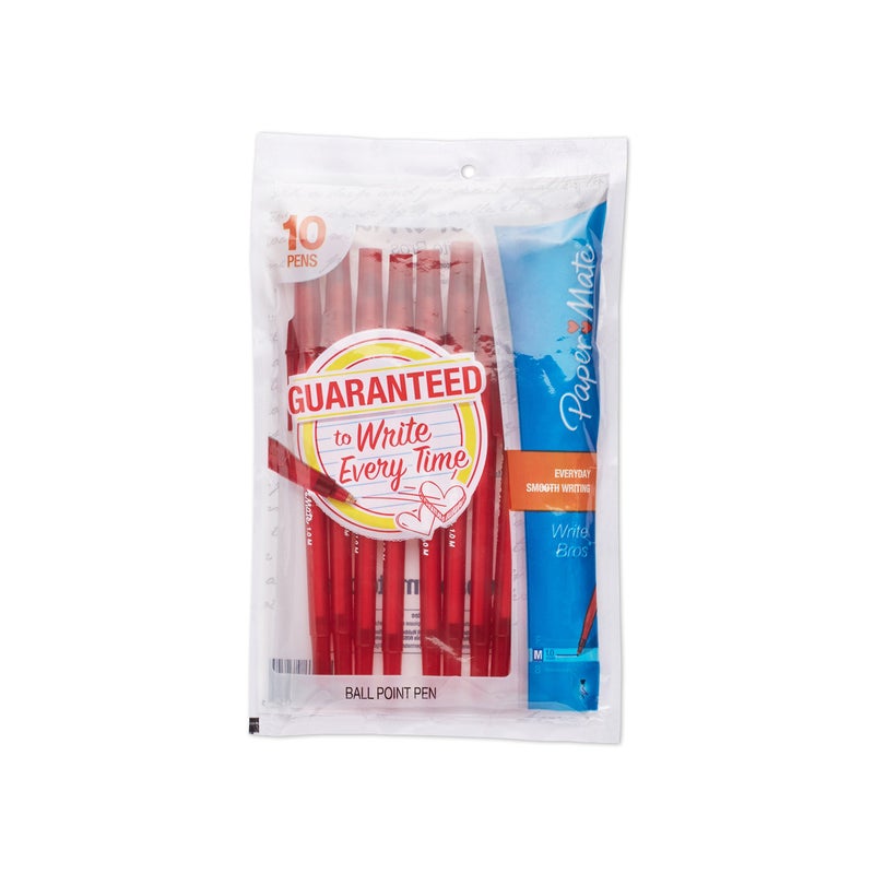 Paper Mate Write Bros Ballpoint Pens, Medium Point (1.0mm), Red, 10 Count - Image 1